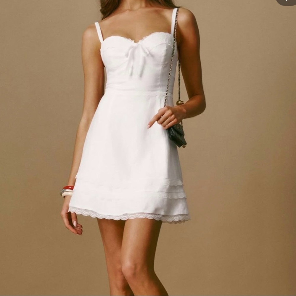 Reformation White Sleeveless Sweetheart Mini Dress